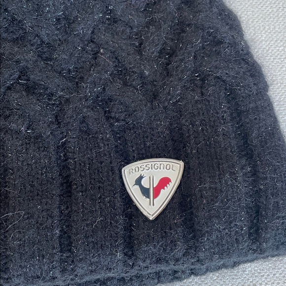 Rossignol Sparkle Knit Beanie, black sparkle, faux fur pompom., one size - Picture 2 of 5